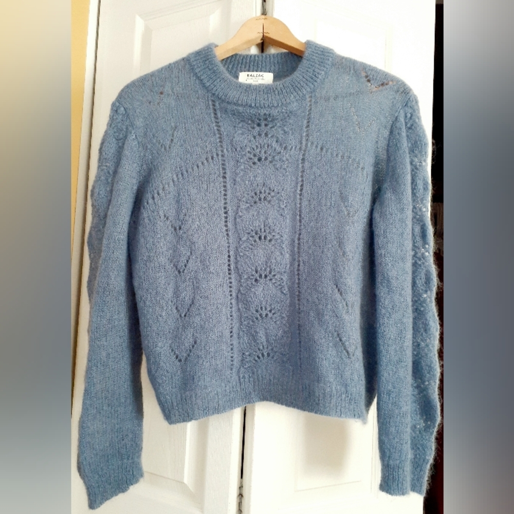 BALZAC Blue Knit Cable Sweater - Women's Crewneck Size M